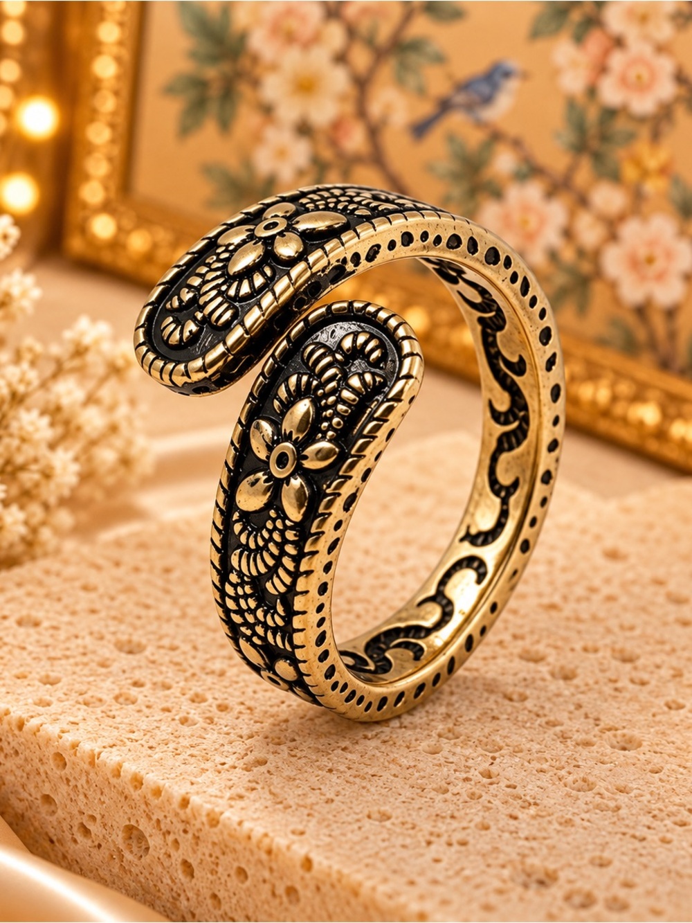Vintage Boho Floral Statement Cuff Bracelet